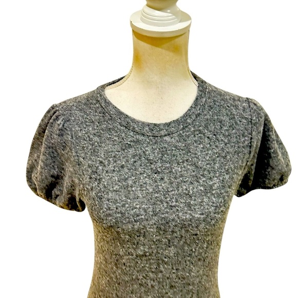 Zara charcoal Gray Puff Sleeve Fitted knit top raw edge size small - Picture 5 of 9